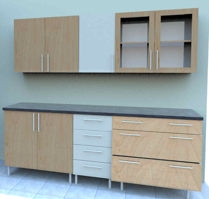 cost of 6 piece kitchen unit with glass doors and pot drawer unit